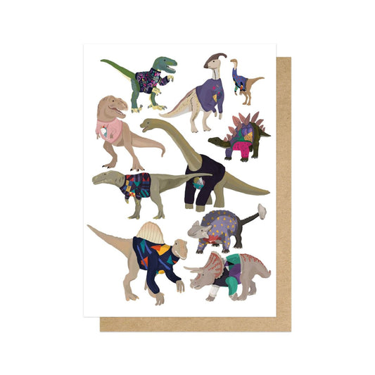 HANMEL072C-East End Prints-Dinosaurs In 80S Jumpers-Card-