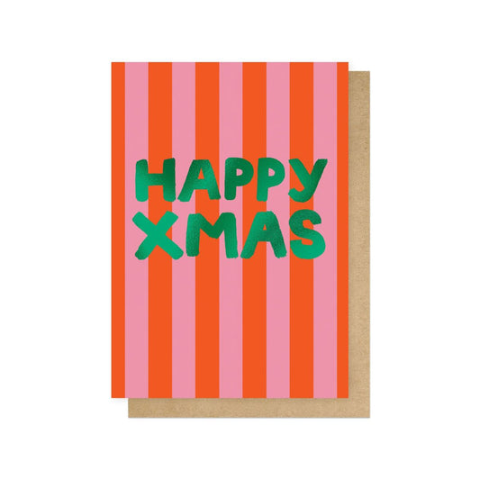 KERPAR021C-East End Prints-Happy Xmas Stripes-Xmas Card-Keren Parmley