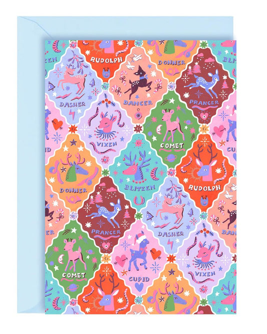 C-C0029-Ickaprint-Reindeer Patchwork-Xmas Card-