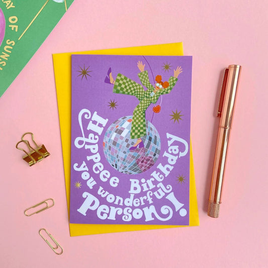 CB014-Ickaprint-Disco Ball Birthday-Card-Foil