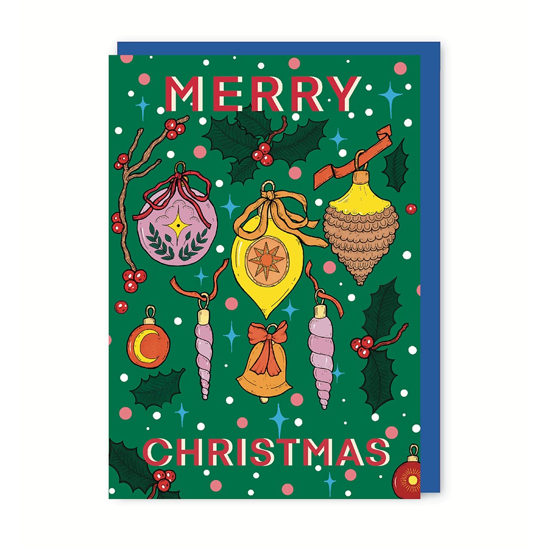 GC195-In Real Life-Baubles-Xmas Card-A Peachy Christmas