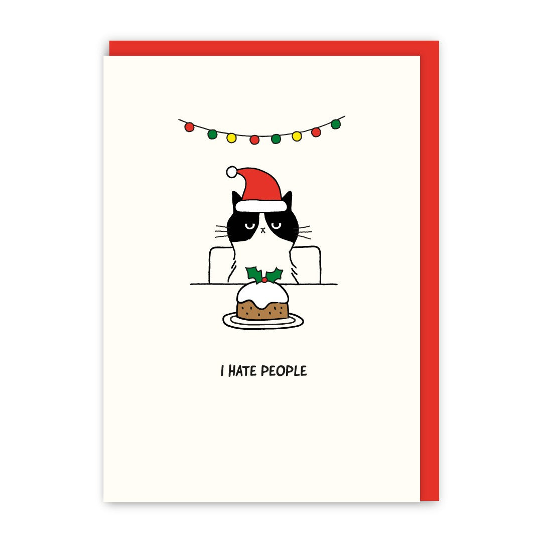 GC226-In Real Life-I Hate People Christmas-Xmas Card-Cat People