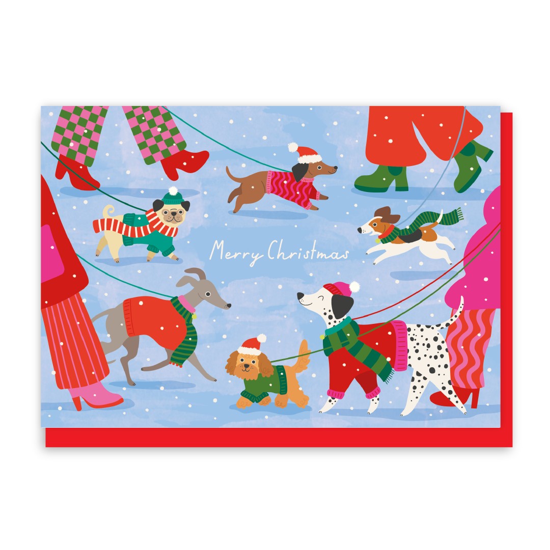 GC454-In Real Life-Dog Walking-Xmas Card-Cosy Christmas