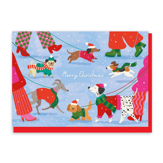 GC454-In Real Life-Dog Walking-Xmas Card-Cosy Christmas