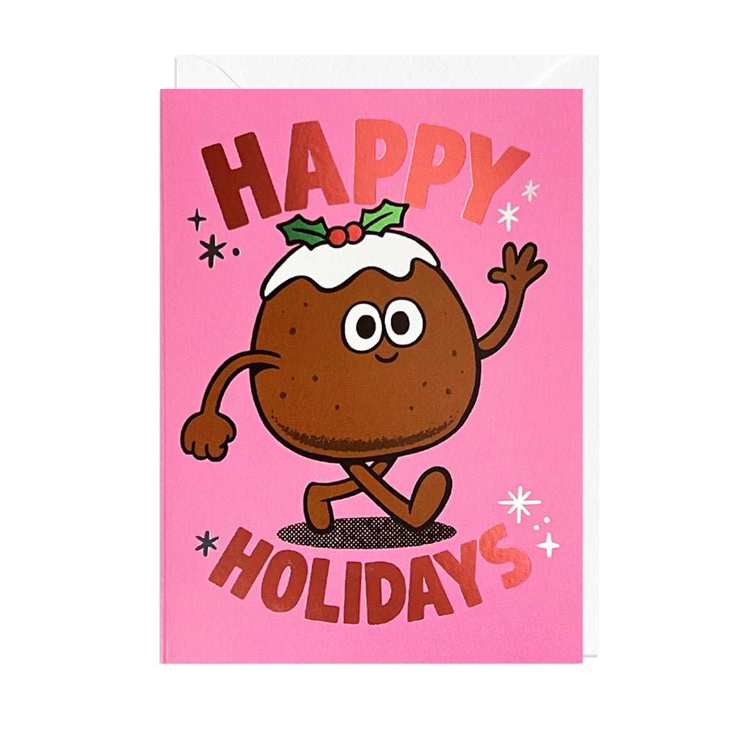 ANT131FOIL-Jolly Awesome-Happy Holidays Pudding-Xmas Card-
