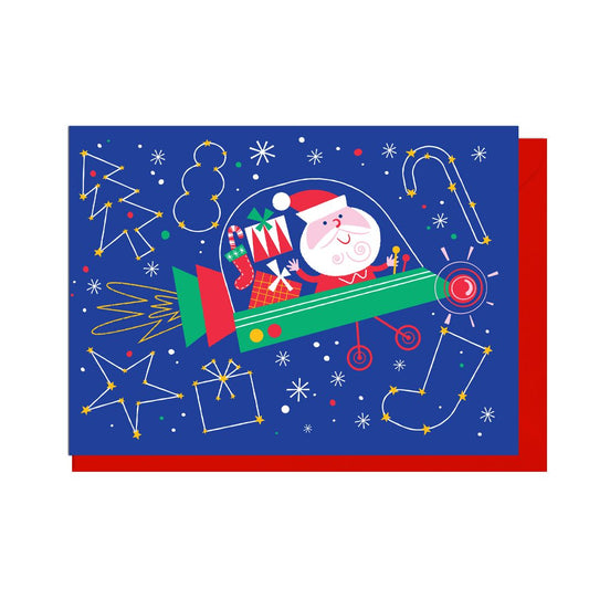 EM101-Jolly Awesome-Santa Space Rocket-Xmas Card-