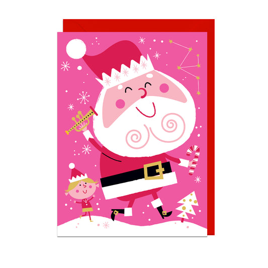 EM114-Jolly Awesome-Santa And Elf-Xmas Card-