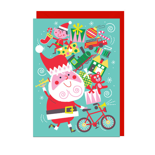 EM116-Jolly Awesome-Santa Bicycle Presents-Xmas Card-