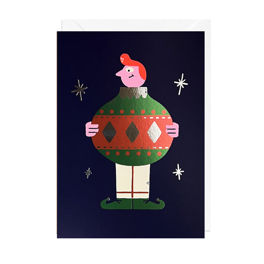 MJ204FOIL-Jolly Awesome-Elf Bauble-Xmas Card-