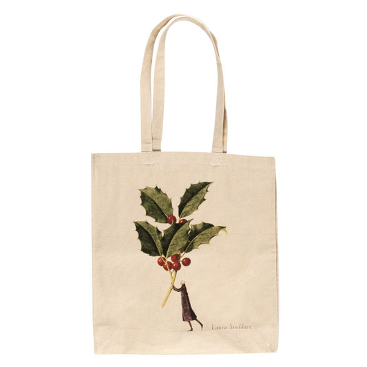 HC061-Laura Stoddart-Holly Heavyweight Canvas Cotton Bag-Xmas Gift Bag-