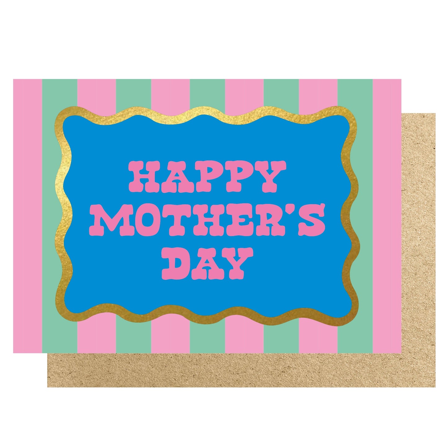 WVMD001-Lucky Ink-Wavy - Happy Mother�S Day Pink & Mint Stripe-Card-
