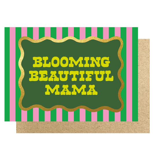 WVMD010-Lucky Ink-Wavy - Blooming Beautiful Mama Green & Pink Sml Stripe-Card-