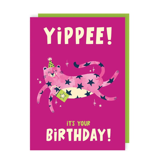 S7926-Lucy Maggie-Yippee Leopard Birthday-Card-Yeehaw And Yippee!