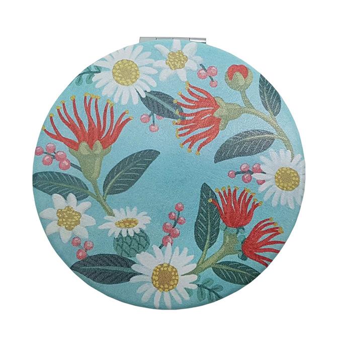 NZTWCM007-Live Wires-Flowers On Aqua-8cm-Mirror