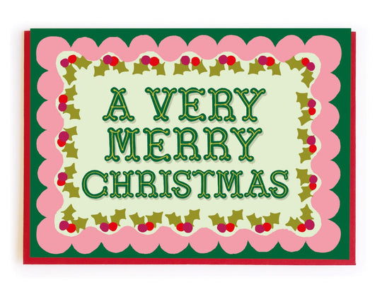 BP069-Noi-A Very Merry Christmass Scallop-Xmas Card-