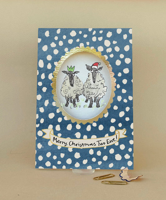 FP3679-Poet and Painter-Merry Christmas Two Ewe-Xmas Card-Festive Framed