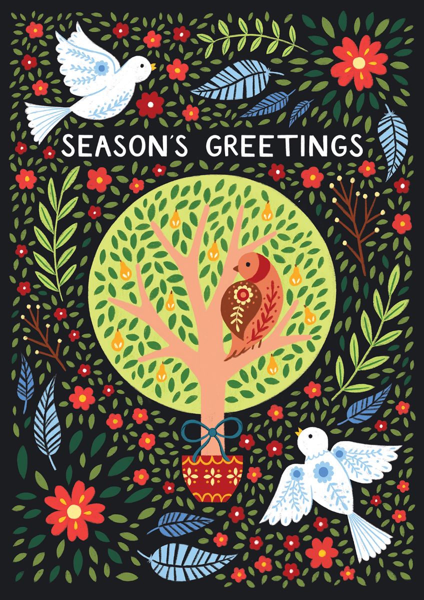 12D002-Pear Tree Press-Partridge & Doves-Xmas Card-12 Days Collection