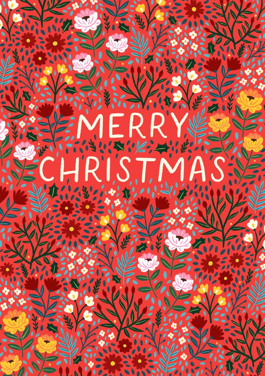 FLR073-Pear Tree Press-Floral Merry Christmas-Xmas Card-Christmas Floral