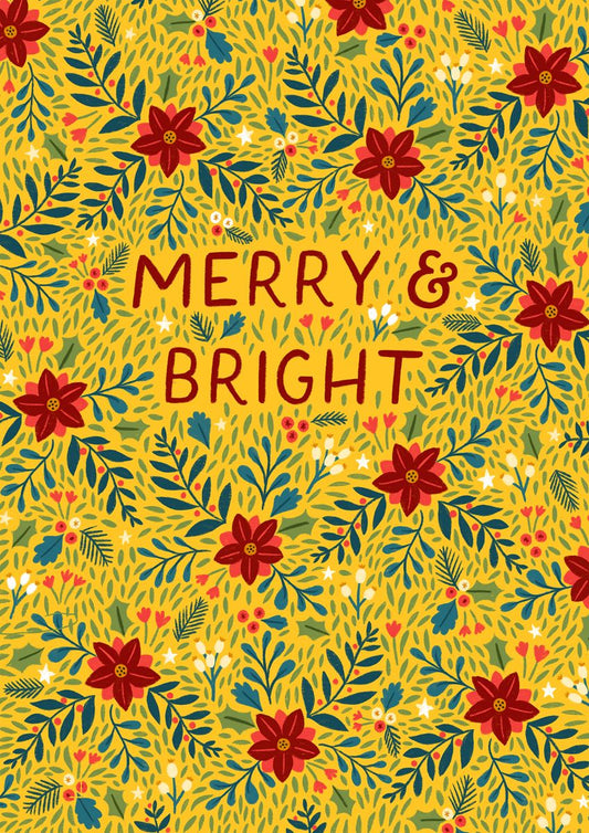 FLR074-Pear Tree Press-Merry & Bright-Xmas Card-Christmas Floral