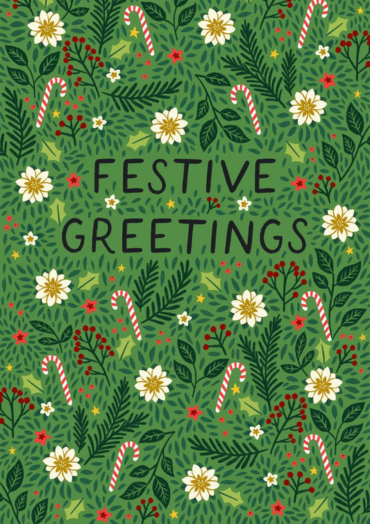 FLR077-Pear Tree Press-Floral Festive Greetings-Xmas Card-Christmas Floral