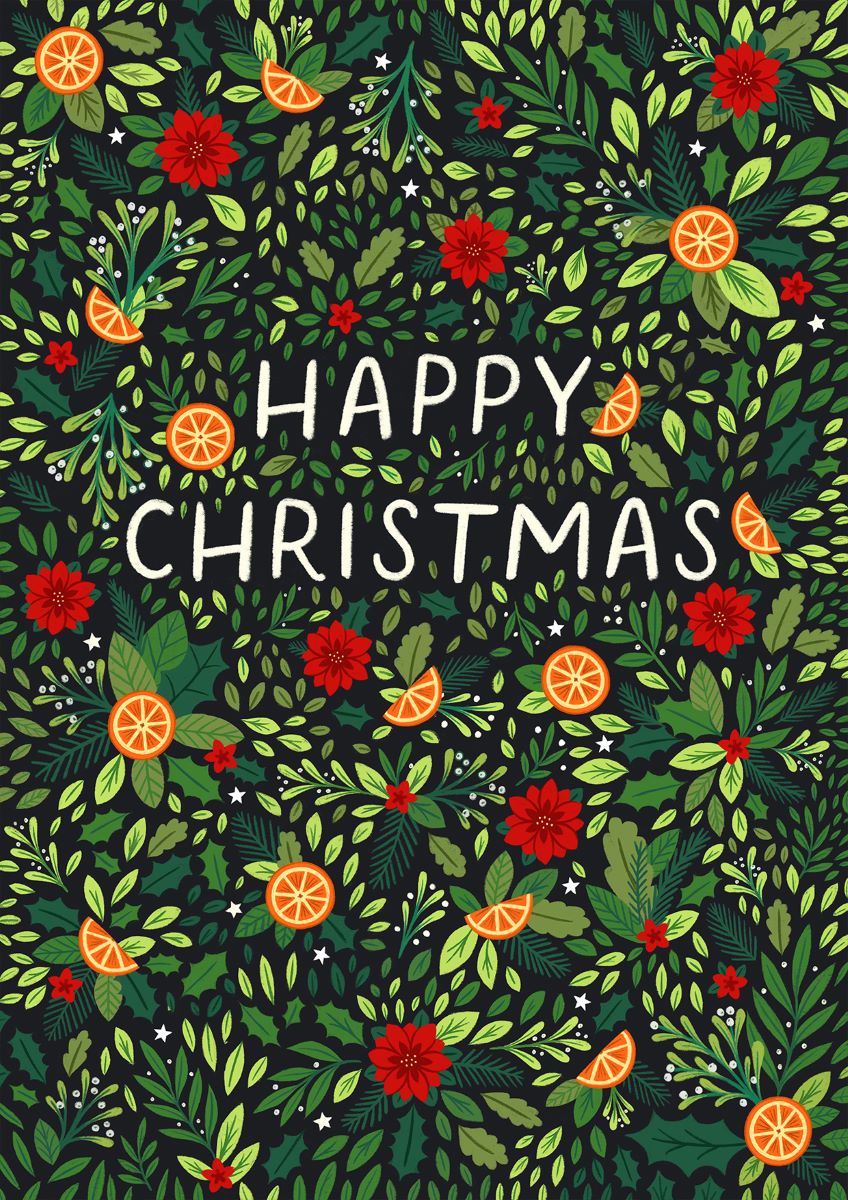 FLR079-Pear Tree Press-Floral Happy Christmas-Xmas Card-Christmas Floral