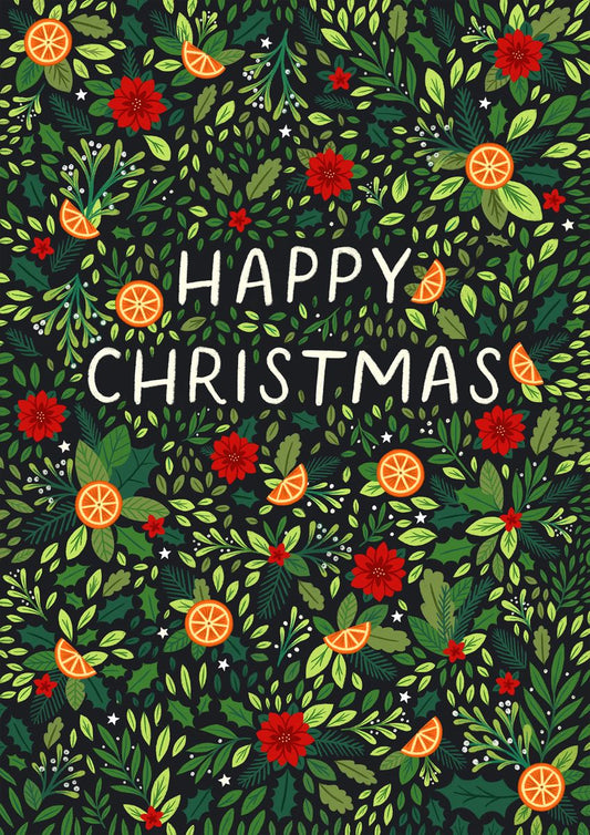 FLR079-Pear Tree Press-Floral Happy Christmas-Xmas Card-Christmas Floral