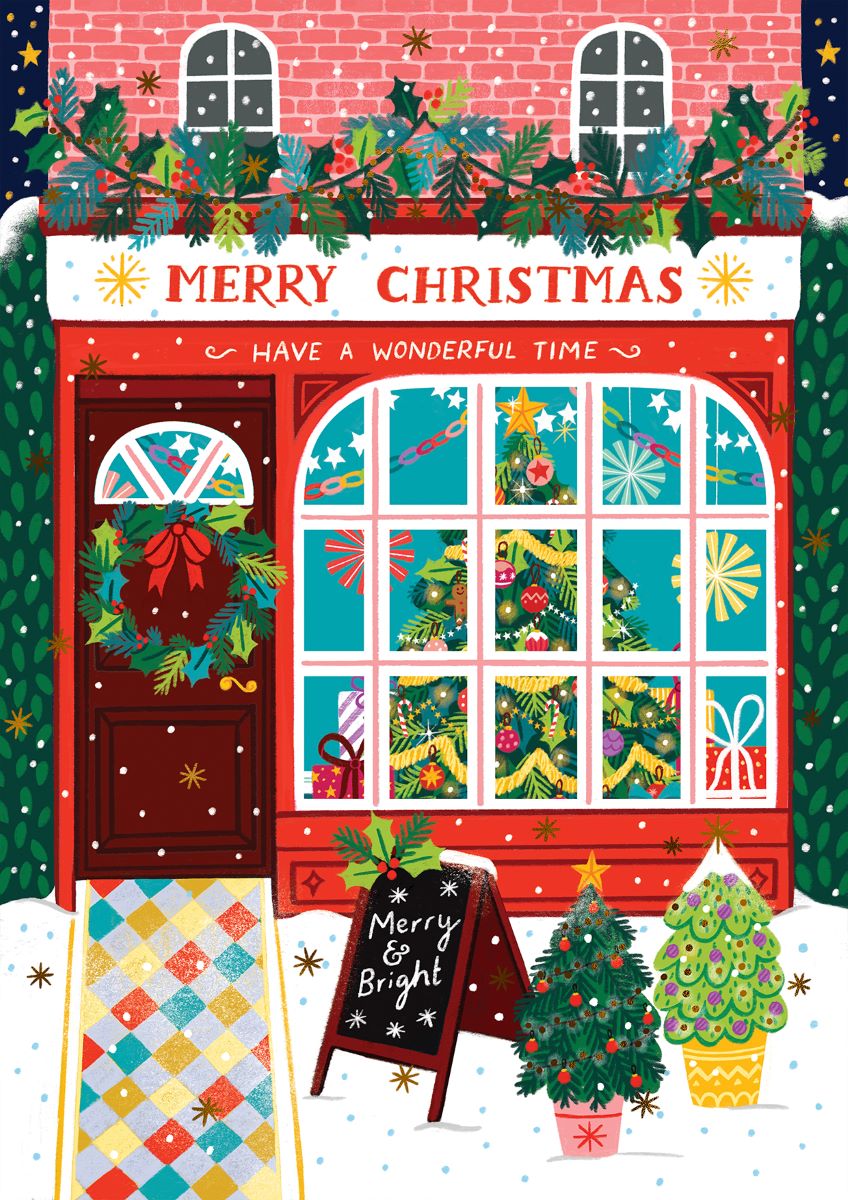 SF011-Pear Tree Press-Christmas Shop-Xmas Card-Shop Front Collection