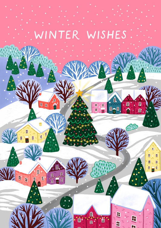 WHM011-Pear Tree Press-Village Winter Wishes-Xmas Card-Whimsical Collection