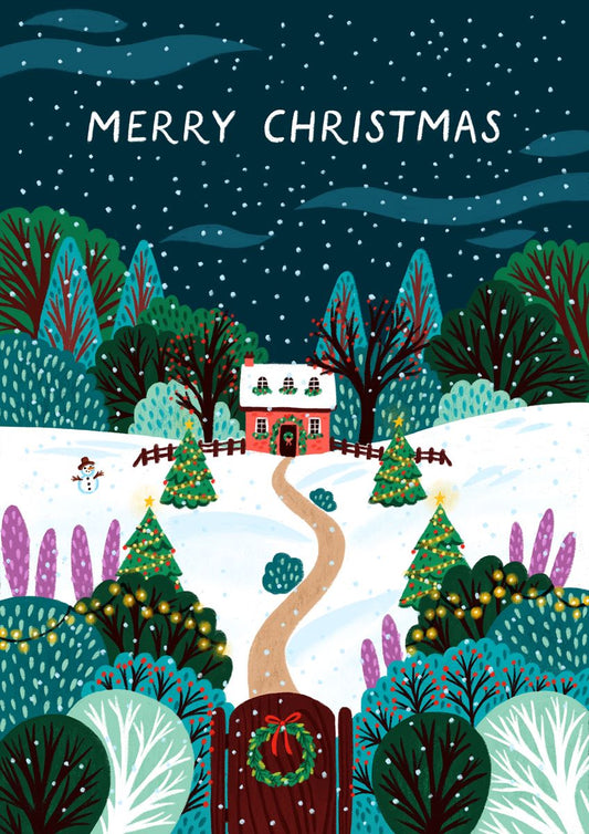 WHM012-Pear Tree Press-House Merry Christmas-Xmas Card-Whimsical Collection