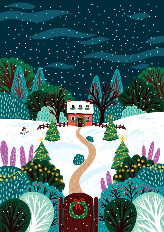 WHM034-Pear Tree Press-Snowy House-Xmas Card-Whimsical Collection