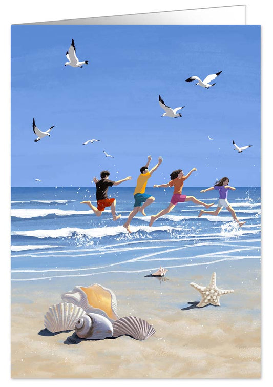 2253-Quire-Children Jumping On A Beach-Card-Hearfelt