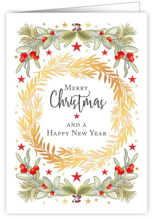 4780-Quire-Golden Wreath With Winter Berries-Xmas Card-Mac Classic