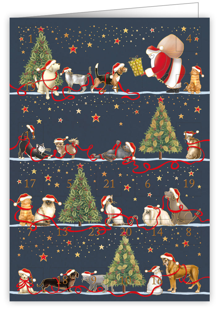 6392-Quire-Santa With Cats And Dogs-Xmas Card-Advent Calendar Cards