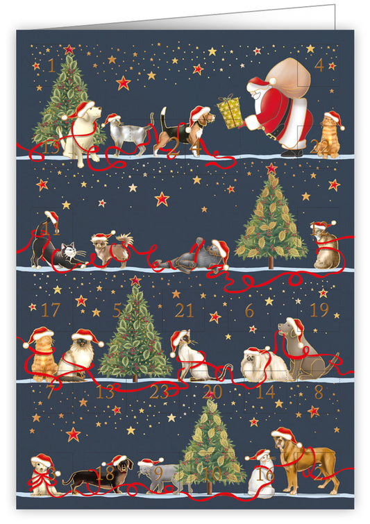 6392-Quire-Santa With Cats And Dogs-Xmas Card-Advent Calendar Cards
