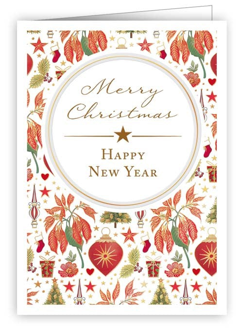 6923-Quire-Red Ornaments And Flowers-Xmas Gift Tags-Mini Cards