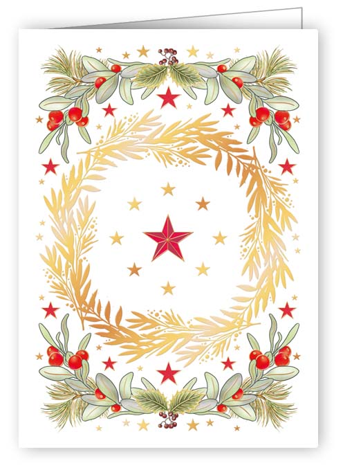 7046-Quire-Golden Wreath With Winter Berries-Xmas Mini Card-Mini Cards