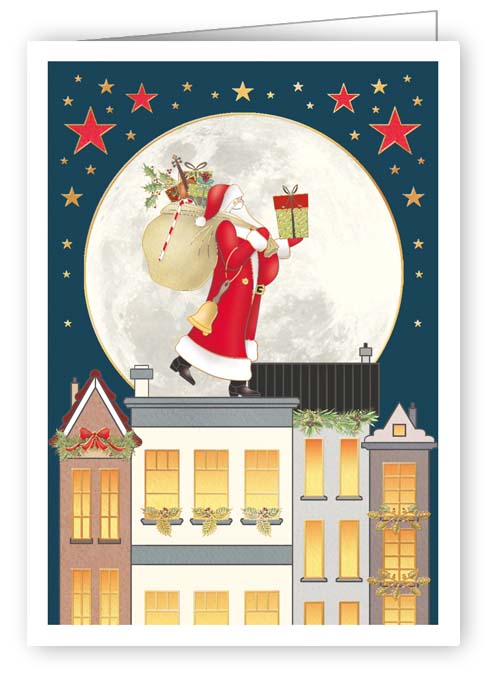 7050-Quire-Santa On Roof With Presents-Xmas Mini Card-Mini Cards