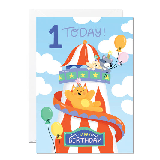 C309-Ricicle Cards-1St Birthday Helter Skelter-Card-Alice Joanie