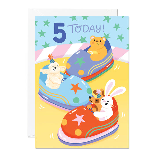 C313-Ricicle Cards-5Th Birthday Bumper Cars-Card-