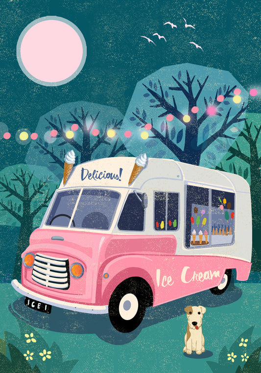 HV007-Rocket68-Pink Ice Cream Van -Card-Happy Vans