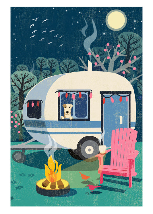 HV015-Rocket68-Cosy Caravan & Dog-Card-Happy Vans