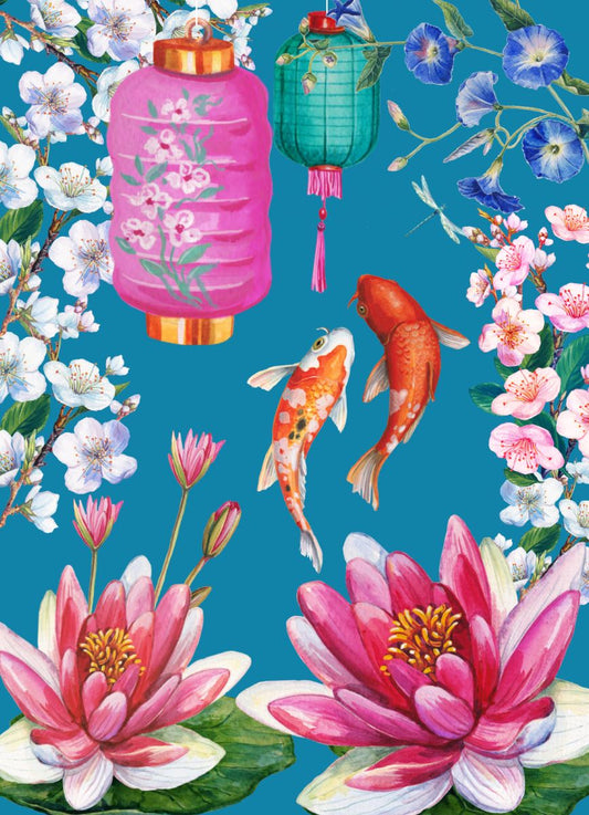 KIM026-Rocket68-Lilies & Lanterns Floral-Card-Kimono
