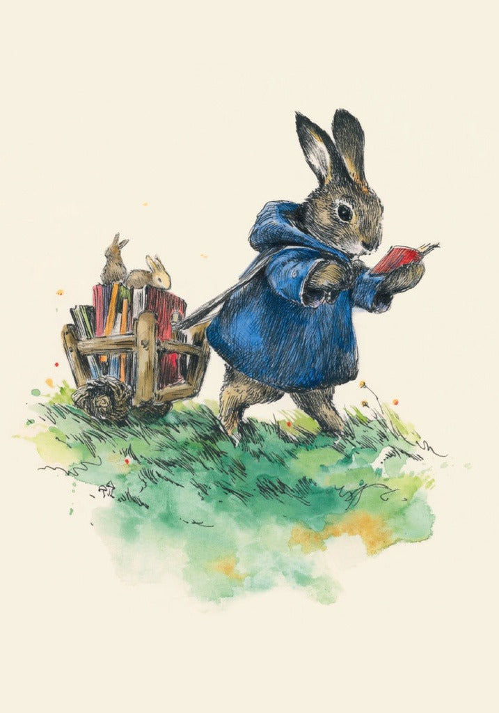 GCN515-Roger La B-Rabbit Pulling Books-Card-Petite