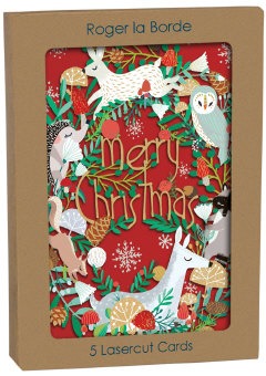 GCX1032P-Roger La B-Animal Wreath Laser-Xmas Card Pack-Animal Wreath