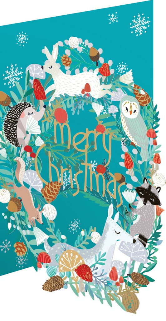 GCX1071-Roger La B-Animal Wreath Laser-Xmas Card-Snowy Sanctuary