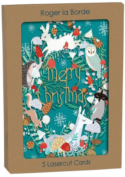GCX1071P-Roger La B-Animal Wreath Laser-Xmas Card Pack-Snowy Sanctuary