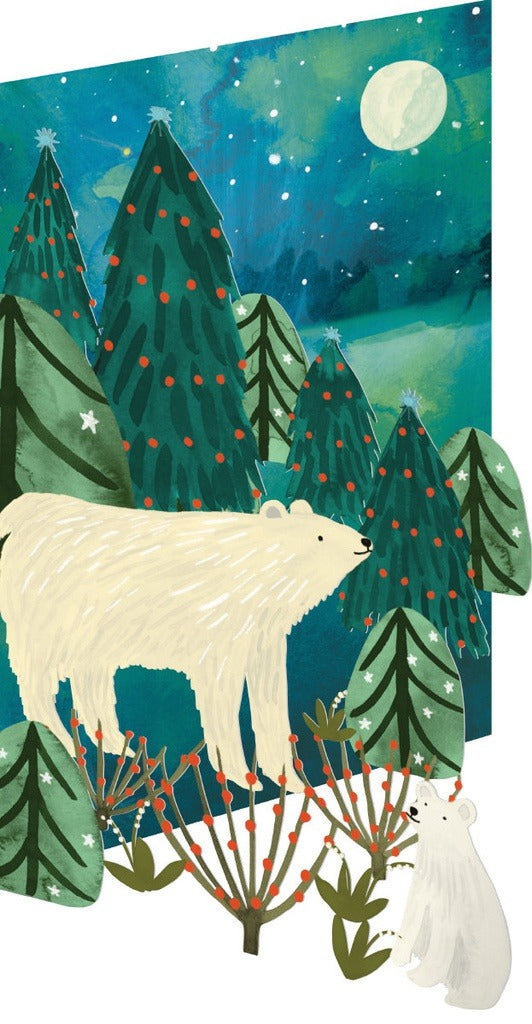 GCX1077-Roger La B-Winter Bears Laser-Xmas Card-Northern Lights