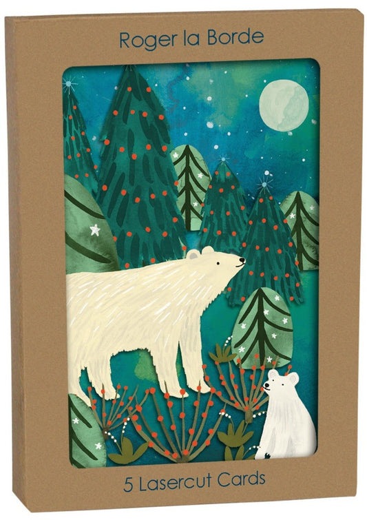 GCX1077P-Roger La B-Winter Bears Laser-Xmas Card Pack-Northern Lights