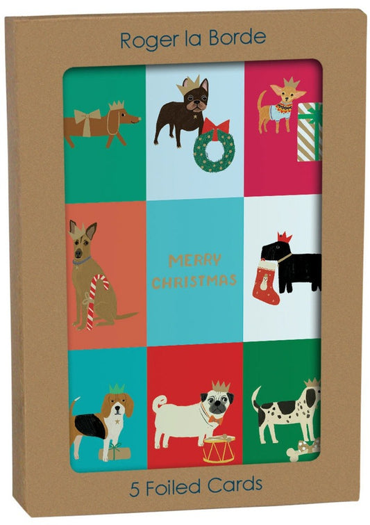 GCX1085P-Roger La B-Festive Dog Checkerboard-Xmas Card Pack-Pooch Perfection