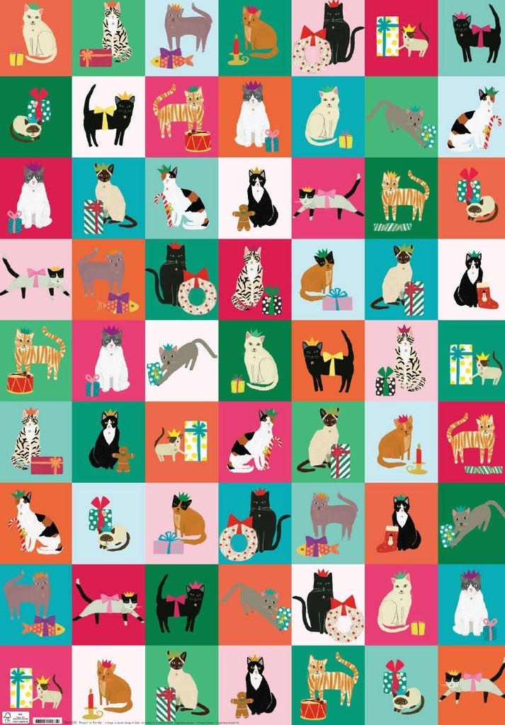 GWX235-Roger La B-Festive Cat Checkerboard-Xmas Wrap-Cosy Cats